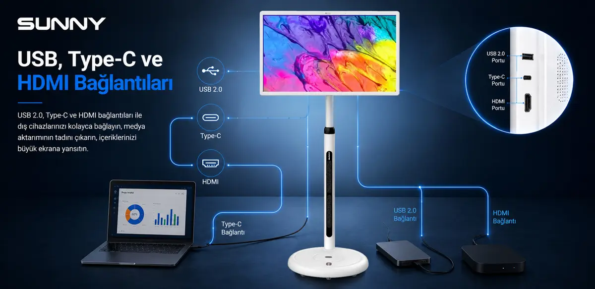 Sunny akıllı monitör Wi-Fi ve Bluetooth bağlantısı